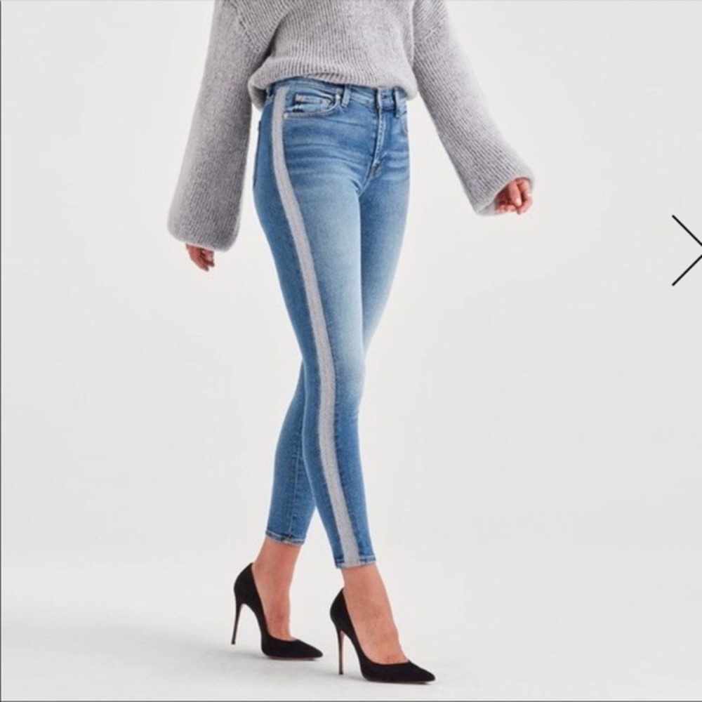 7 For All Mankind Women's Side Stripe Ankle Skinny Denim High Rise Jeans Size 26